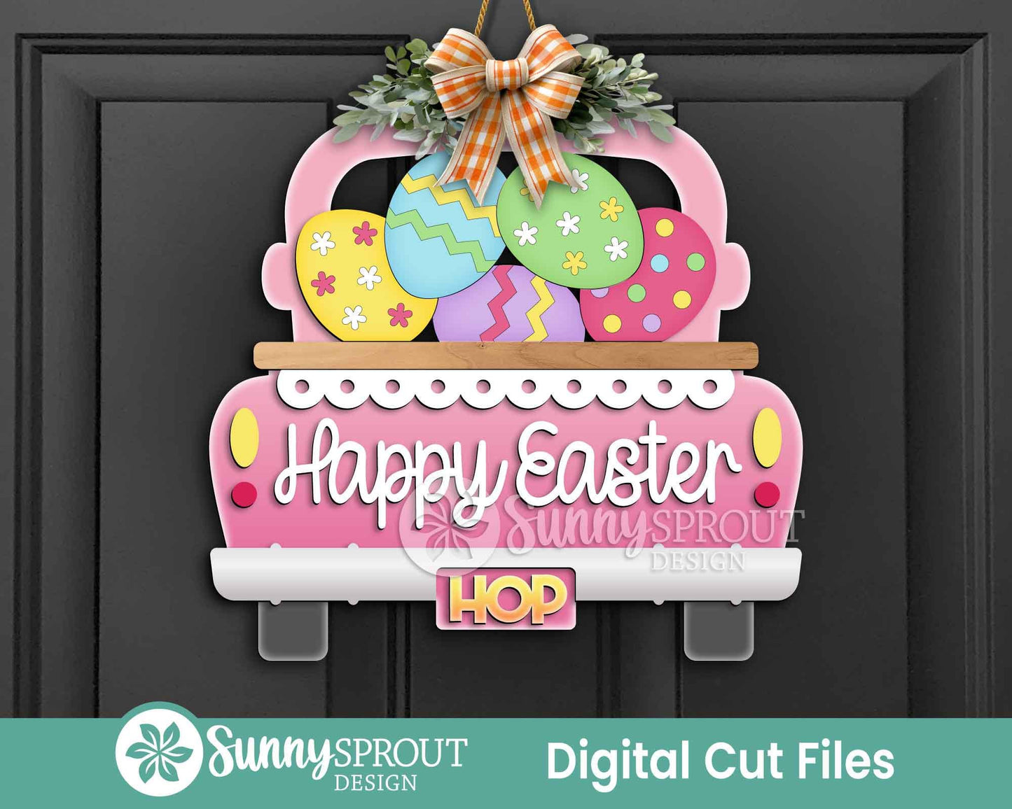 Happy Easter Egg Truck Sign, Digital download, SVG Laser cut file, Cricut, Door hanger design, Farmhouse Easter decor