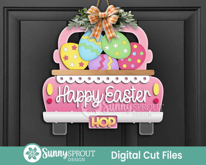 Happy Easter Egg Truck Sign, Digital download, SVG Laser cut file, Cricut, Door hanger design, Farmhouse Easter decor