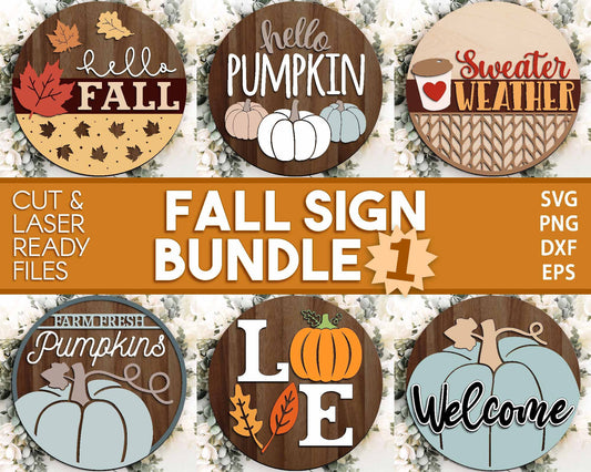 Fall Laser Sign Bundle, Round door hanger, Glowforge laser file, Cricut cut file, Silhouette, Autumn welcome sign svg