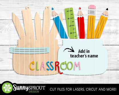 Classroom Teacher Name Sign, Digital download, SVG Laser cut file, Cricut, Door hanger design, Personalize school decor
