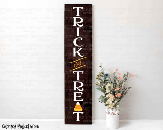 Trick or Treat Halloween Porch Sign, Digital Download, Cricut SVG Cut File, Silhouette, Fall Front Door Leaner Design