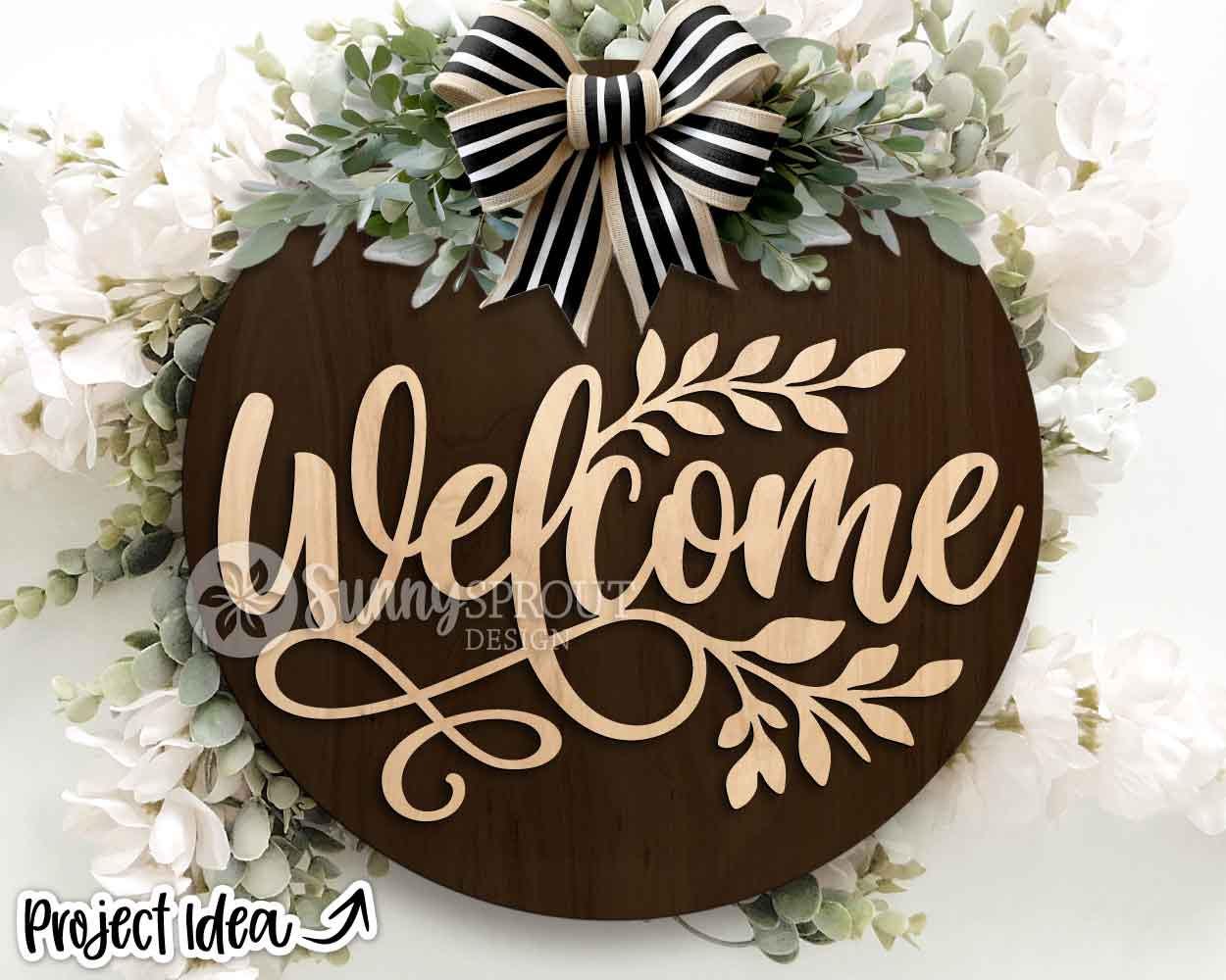 Welcome Branch Sign, Digital Download, SVG Laser Cut File, Cricut, Farmhouse Round Door Hanger Design