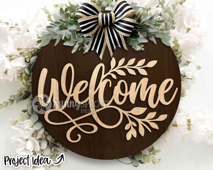 Welcome Branch Sign, Digital Download, SVG Laser Cut File, Cricut, Farmhouse Round Door Hanger Design