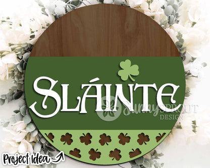 Sláinte Clover Pattern Sign, Digital Download, SVG Laser Cut File, Cricut, Round Door Hanger Design, Irish St. Patrick's Day Decor