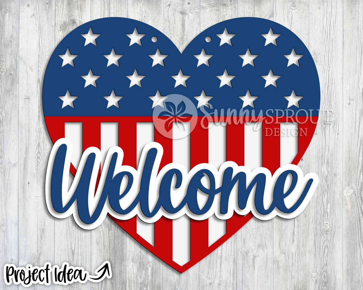 Welcome American Flag Heart Sign, Digital Download, SVG Laser Cut File, Cricut, Door Hanger Design, Patriotic 4th of July Decor