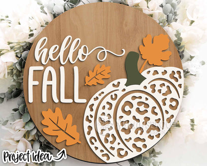 Fall Laser Sign Bundle 7, Round door hanger, Glowforge laser file, Cricut, Autumn welcome sign svg, Hello Fall pumpkin svg