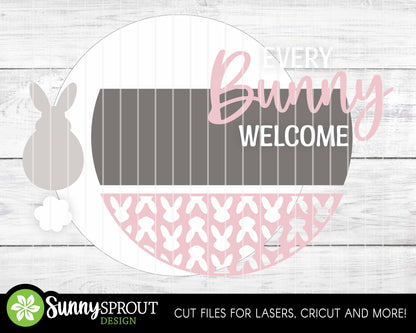 Every Bunny Welcome Sign, Digital download, SVG Laser cut file, Cricut, Round door hanger design, Spring Easter decor