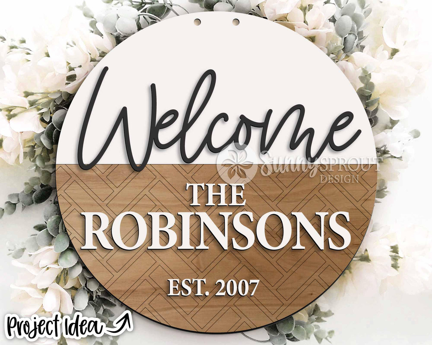 Family Name Herringbone Welcome Sign, Digital Download, SVG Laser Cut File, Cricut, Modern Farmhouse Round Door Hanger Design