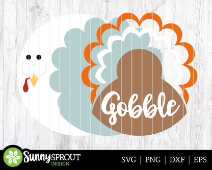 Gobble Turkey Sign, Digital Download, SVG Laser Cut File, Cricut, Round Thanksgiving Fall Door Hanger Design