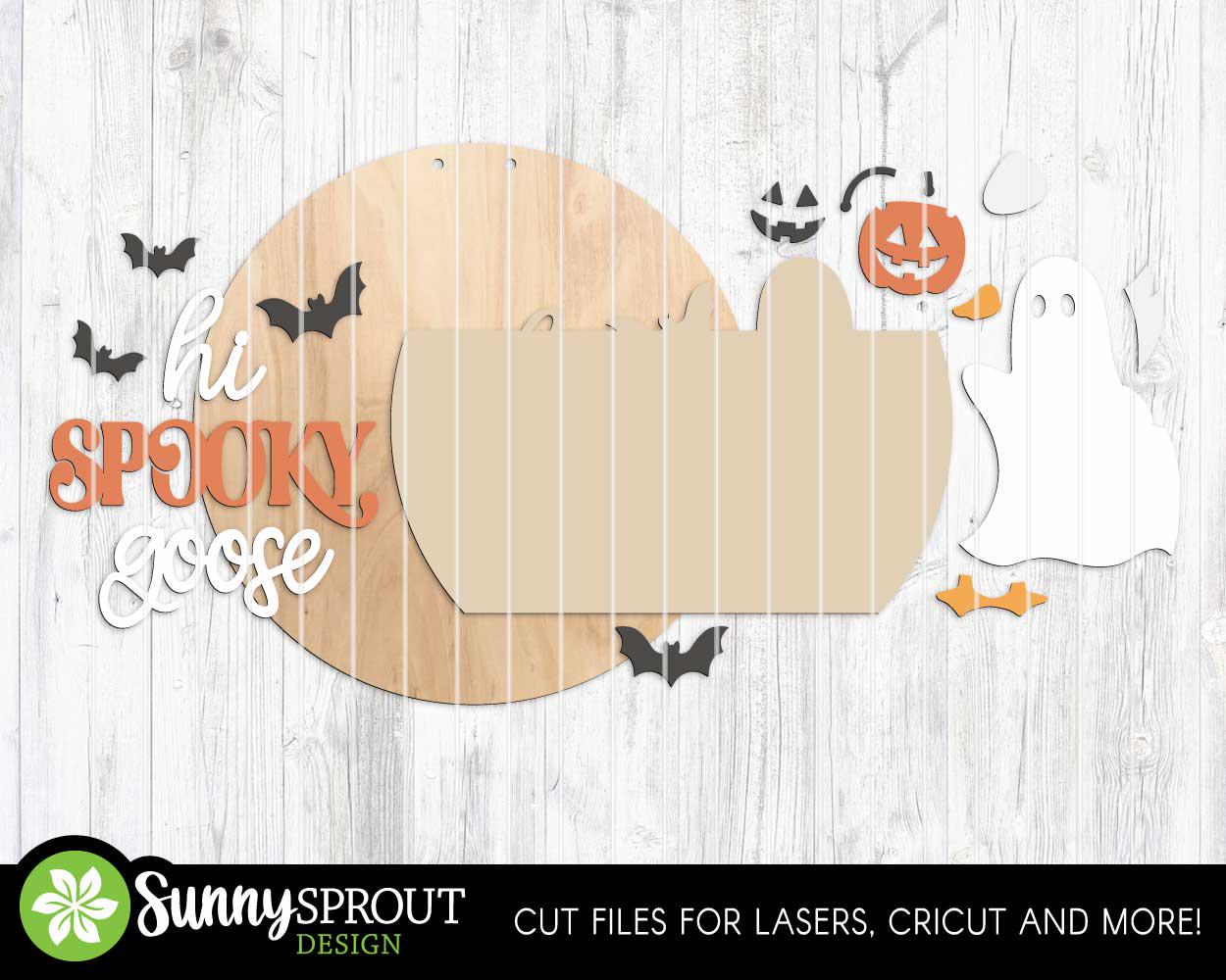 Hi Spooky Goose Sign, Digital Download, SVG Laser Cut File, Cricut, Round Halloween Welcome Door Hanger Design