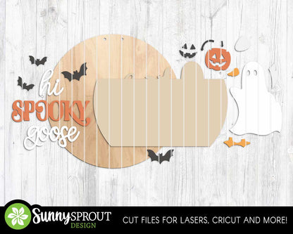 Hi Spooky Goose Sign, Digital Download, SVG Laser Cut File, Cricut, Round Halloween Welcome Door Hanger Design