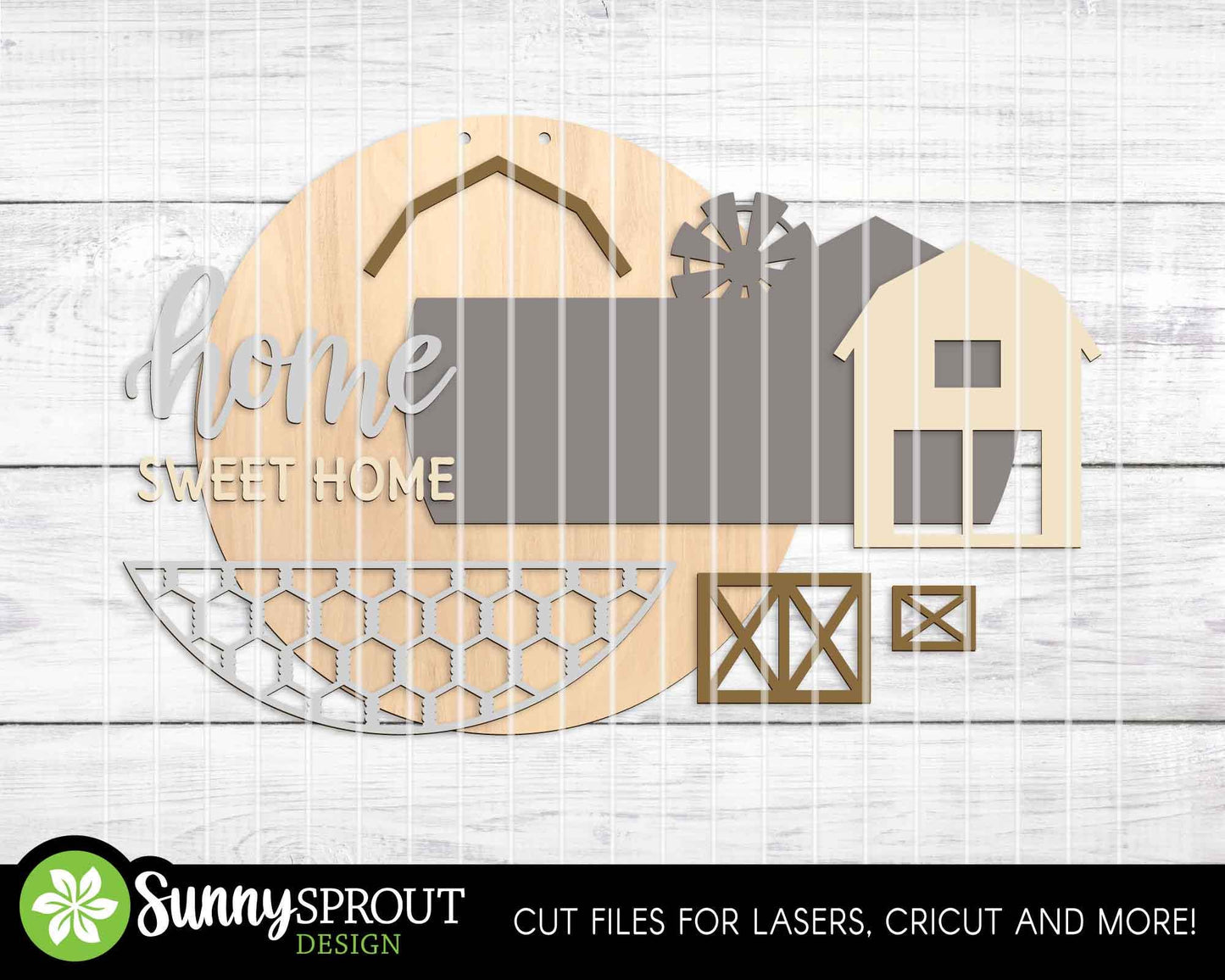 Home Sweet Home Barn Windmill Sign, Digital Download, SVG Laser Cut File, Cricut, Farmhouse Round Door Hanger Design