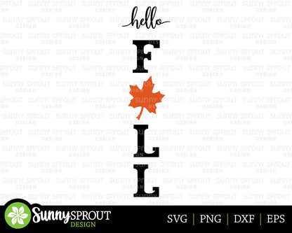 Hello Fall Leaf Porch Sign, Digital Download, Cricut SVG Cut File, Silhouette, Autumn Front Door Leaner Design