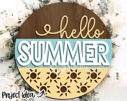 Summer Laser Sign Bundle 4, Round door hanger svg, Glowforge laser file, Cricut, Front door welcome sign, Hello summer svg