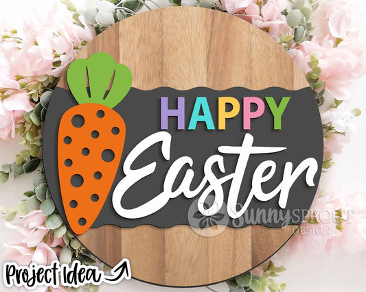 Happy Easter Carrot Sign, Digital download, SVG laser cut file, Cricut, Round door hanger design