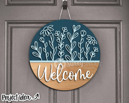 Welcome Wildflowers Sign, Digital Download, SVG Laser Cut File, Cricut, Summer Floral Round Door Hanger Design