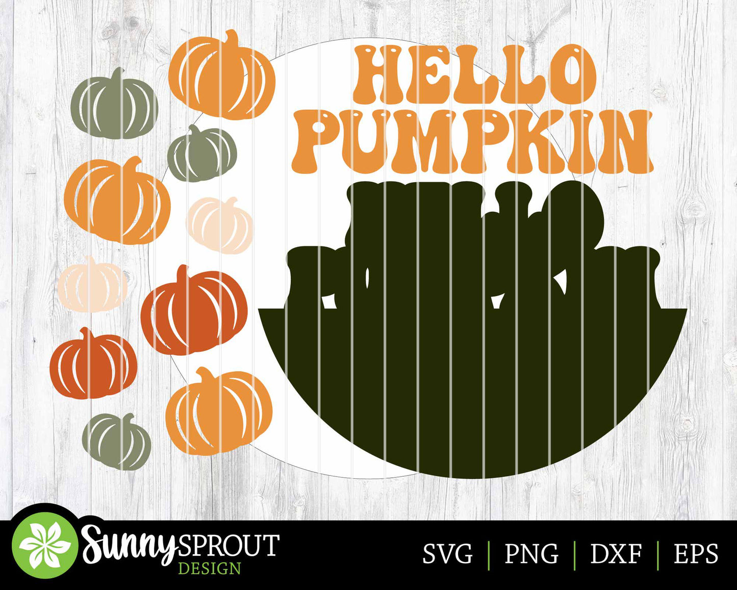 Hello Pumpkin Retro Sign, Digital Download, SVG Laser Cut File, Cricut, Round Fall Door Hanger Design