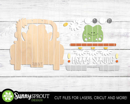 Hoppy Spring Frog Old Truck Sign, Digital download, SVG Laser cut file, Cricut, Door hanger design, Farmhouse decor