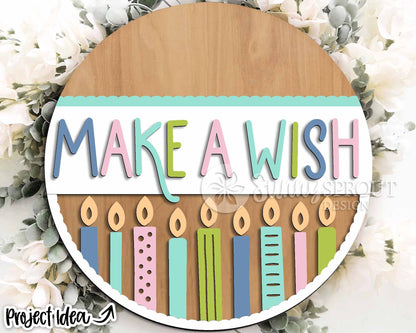 Make A Wish Birthday Candle Sign, Digital download, Round door hanger SVG, Glowforge laser file, Cricut cut file, Birthday wall decor