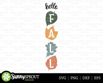 Hello Fall Leaves Porch Sign, Digital Download, Cricut SVG Cut File, Silhouette, Front Door Leaner Design