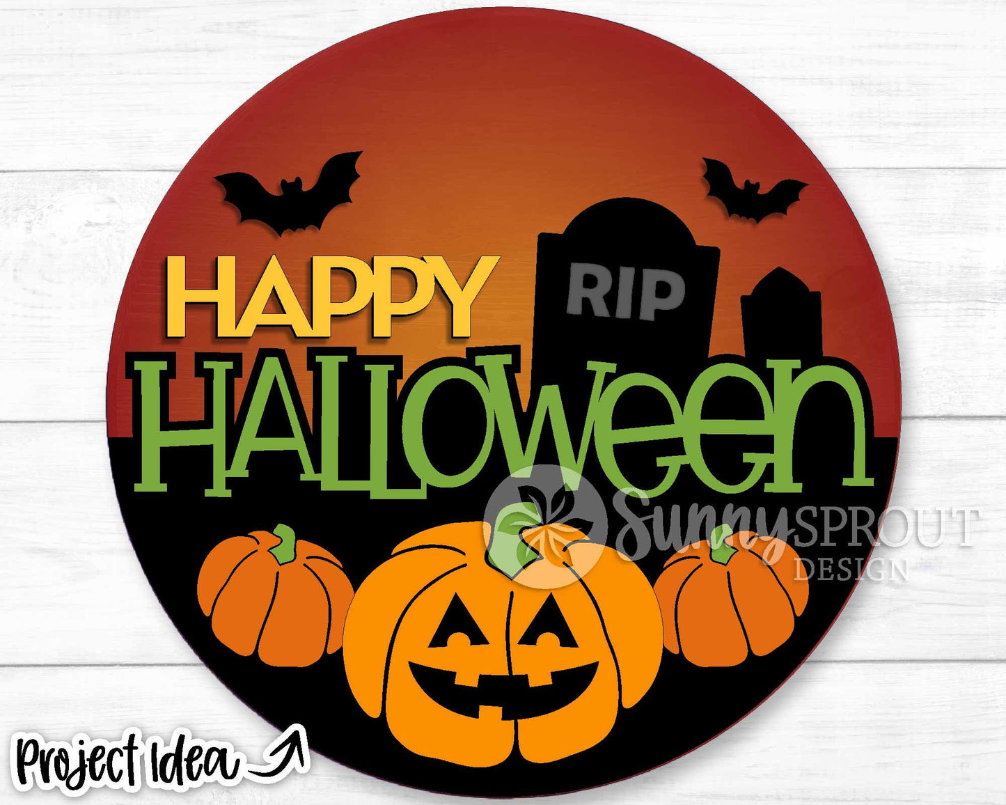 Happy Halloween Graveyard Pumpkin Sign, Digital Download, SVG Laser Cut File, Cricut, Round Halloween Door Hanger Design