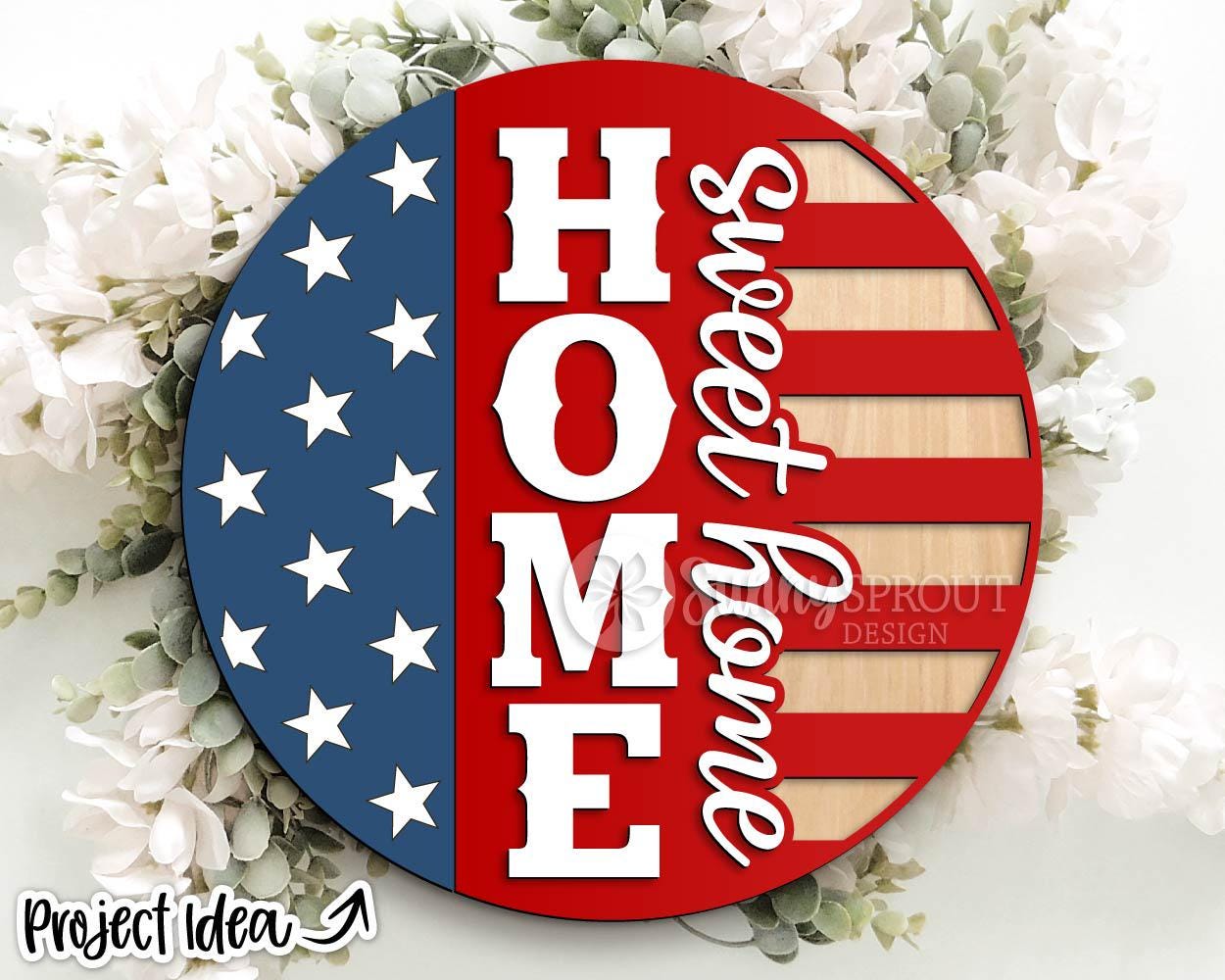 Patriotic Laser Sign Bundle 3, Round door hanger svg, Glowforge laser file, Cricut, Independence Day svg, 4th July decor