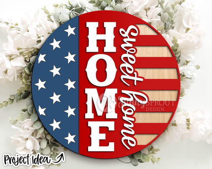 Patriotic Laser Sign Bundle 3, Round door hanger svg, Glowforge laser file, Cricut, Independence Day svg, 4th July decor