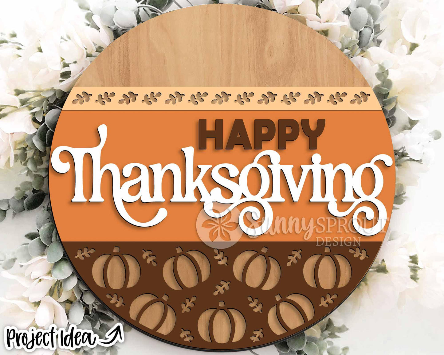 Happy Thanksgiving Pumpkin Pattern Sign, Digital Download, SVG Laser Cut File, Cricut, Round Fall Door Hanger Design