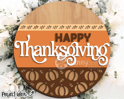 Happy Thanksgiving Pumpkin Pattern Sign, Digital Download, SVG Laser Cut File, Cricut, Round Fall Door Hanger Design