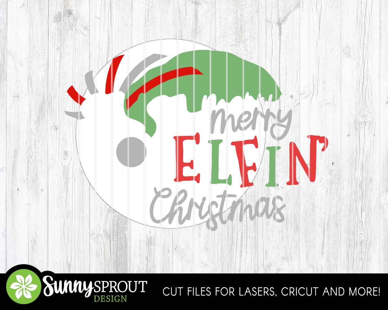 Merry Elfin' Christmas Sign, Digital Download, SVG Laser Cut File, Cricut, Round Door Hanger Design, Funny Santa Decor