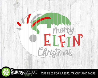 Merry Elfin' Christmas Sign, Digital Download, SVG Laser Cut File, Cricut, Round Door Hanger Design, Funny Santa Decor