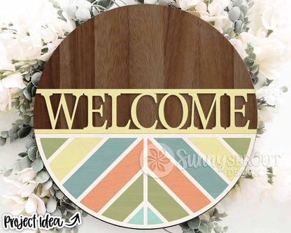 Chevron Geometric Welcome Sign, Digital Download, SVG Laser Cut File, Cricut, Modern Farmhouse Round Door Hanger Design
