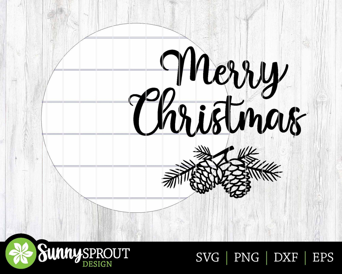 Merry Christmas Pine Branch Sign, Digital Download, SVG Laser Cut File, Cricut, Round Door Hanger Design