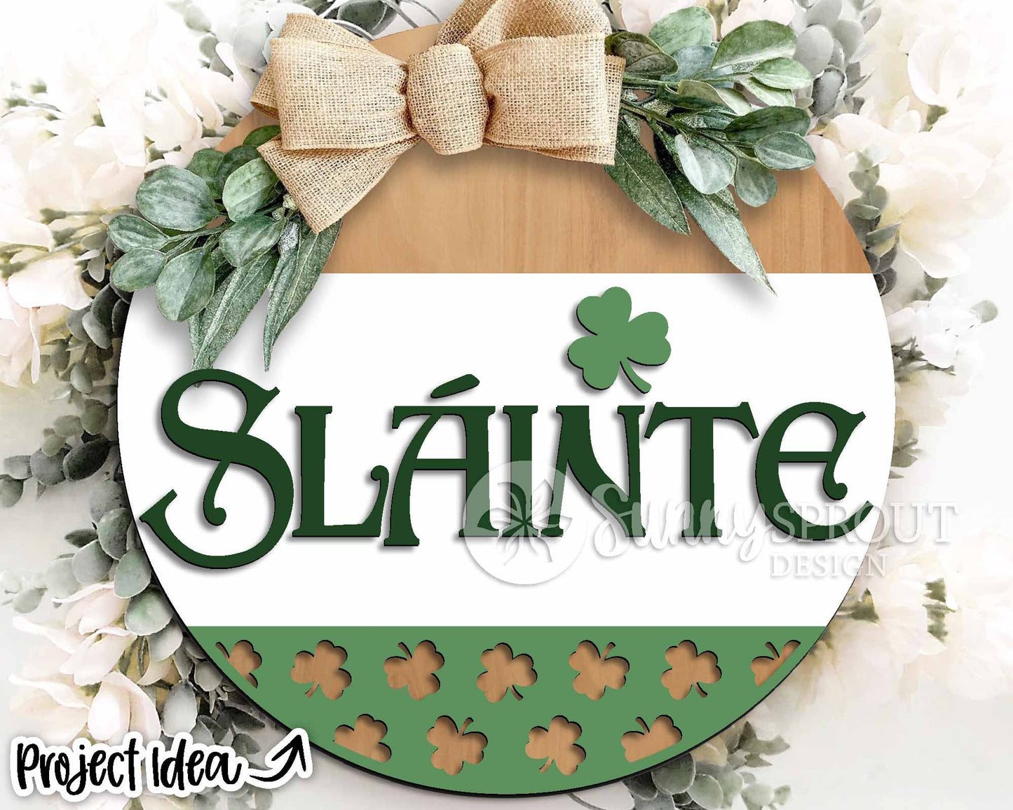 Sláinte Clover Pattern Sign, Digital Download, SVG Laser Cut File, Cricut, Round Door Hanger Design, Irish St. Patrick's Day Decor