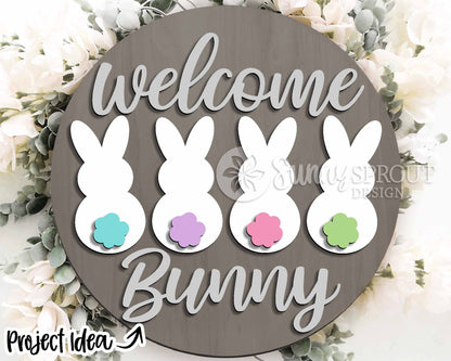 Welcome Bunny Tail Sign, Digital download, SVG Laser cut file, Cricut, Round door hanger design, Easter decor