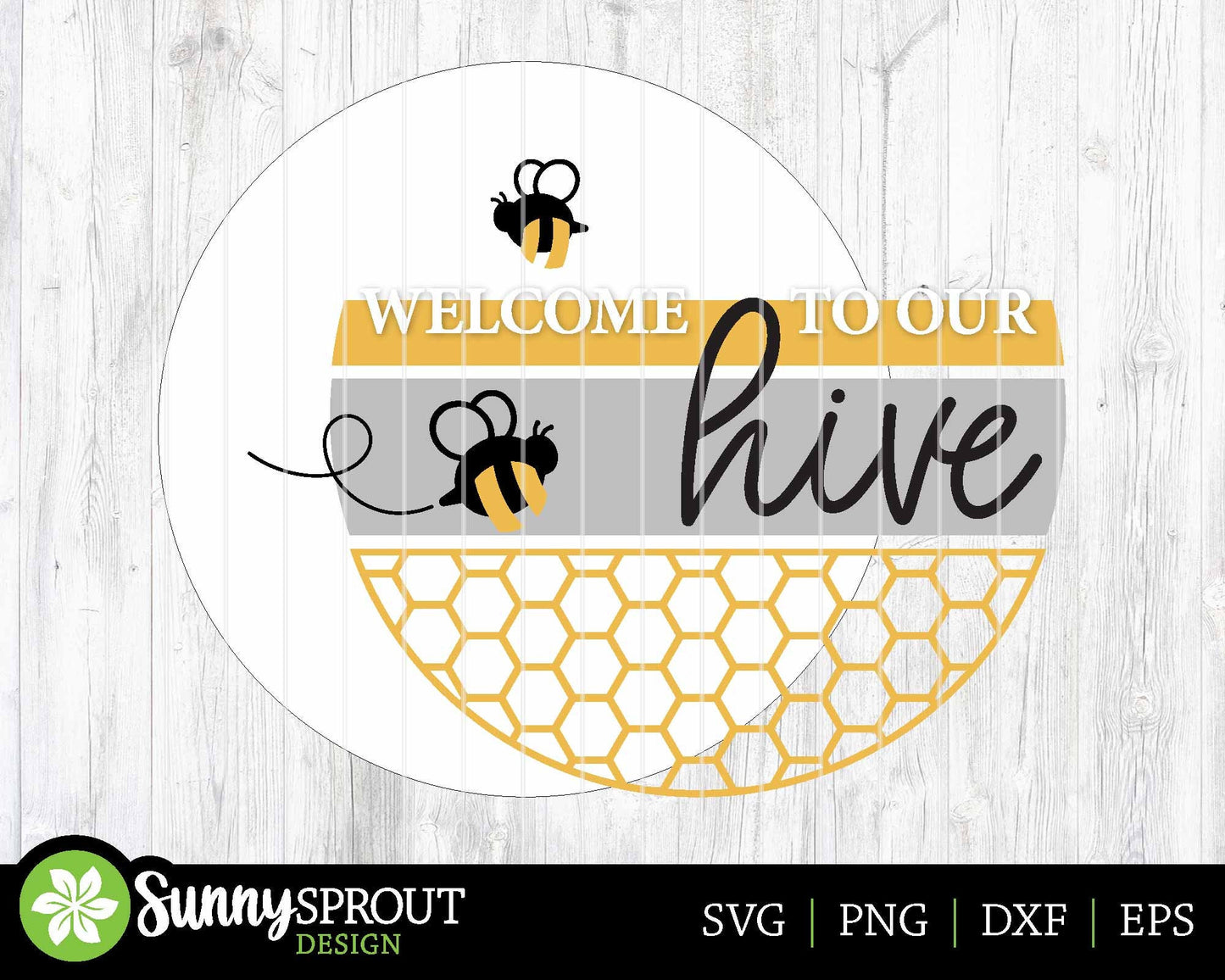 Welcome To Our Hive Honeycomb Bee Sign, Digital Download, SVG Laser Cut File, Summer Round Door Hanger Design