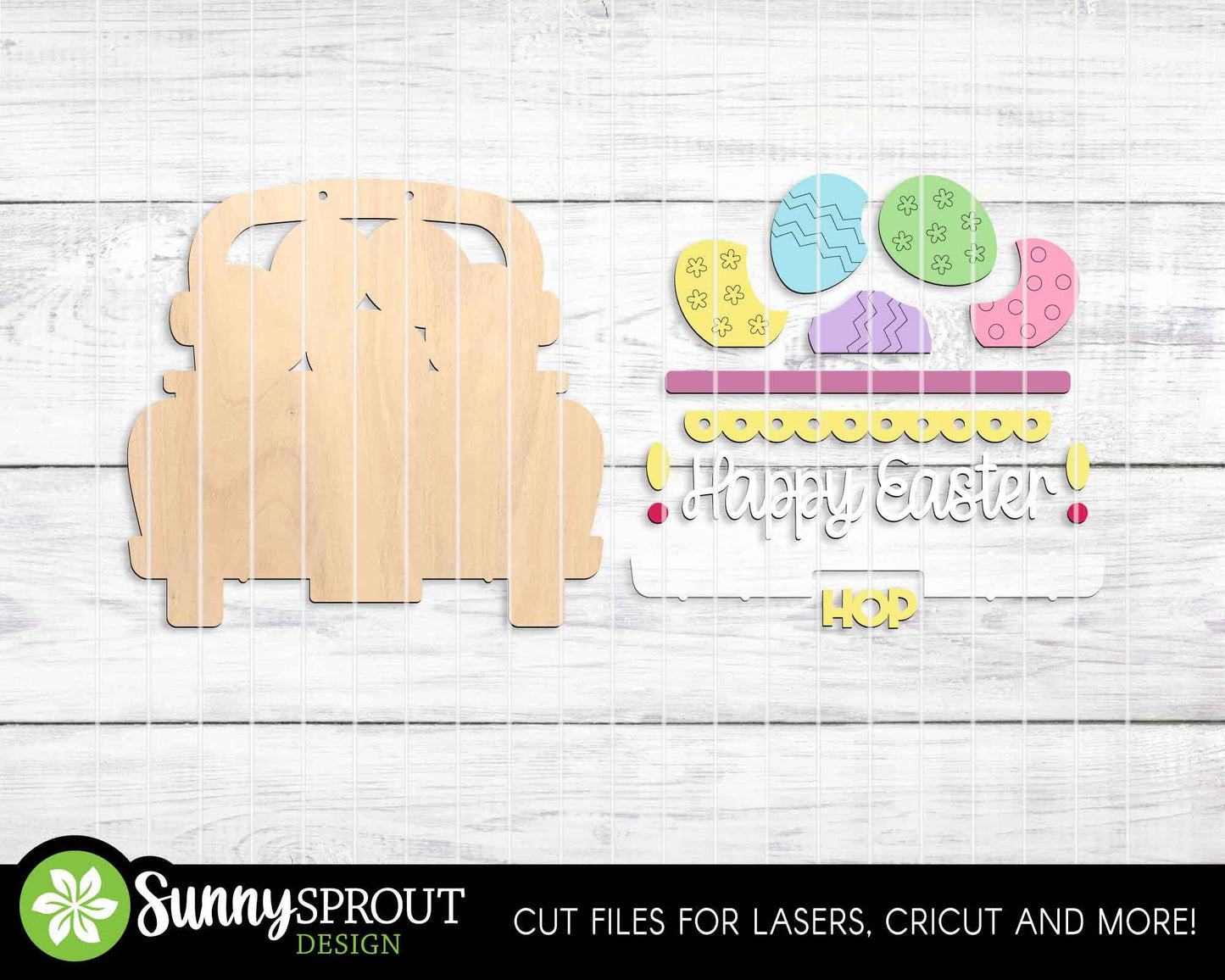Happy Easter Egg Truck Sign, Digital download, SVG Laser cut file, Cricut, Door hanger design, Farmhouse Easter decor