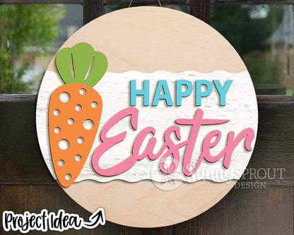 Happy Easter Carrot Sign, Digital download, SVG laser cut file, Cricut, Round door hanger design