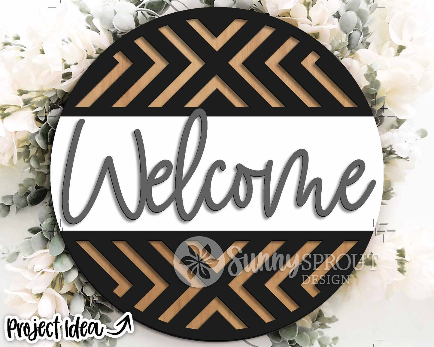 Geometric Pattern Welcome Sign, Digital Download, SVG Laser Cut File, Cricut, Modern Farmhouse Round Door Hanger Design