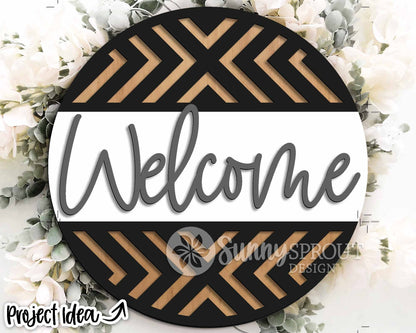 Geometric Pattern Welcome Sign, Digital Download, SVG Laser Cut File, Cricut, Modern Farmhouse Round Door Hanger Design