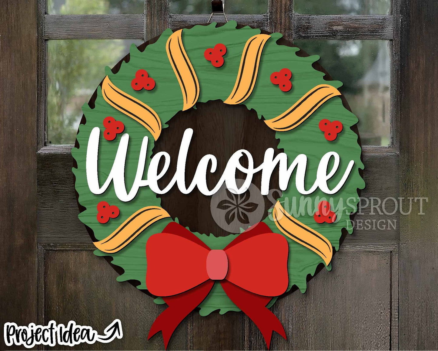 Welcome Wreath Ribbon Sign, Digital Download, SVG Laser Cut File, Cricut, Round Door Hanger Design, Christmas Decor
