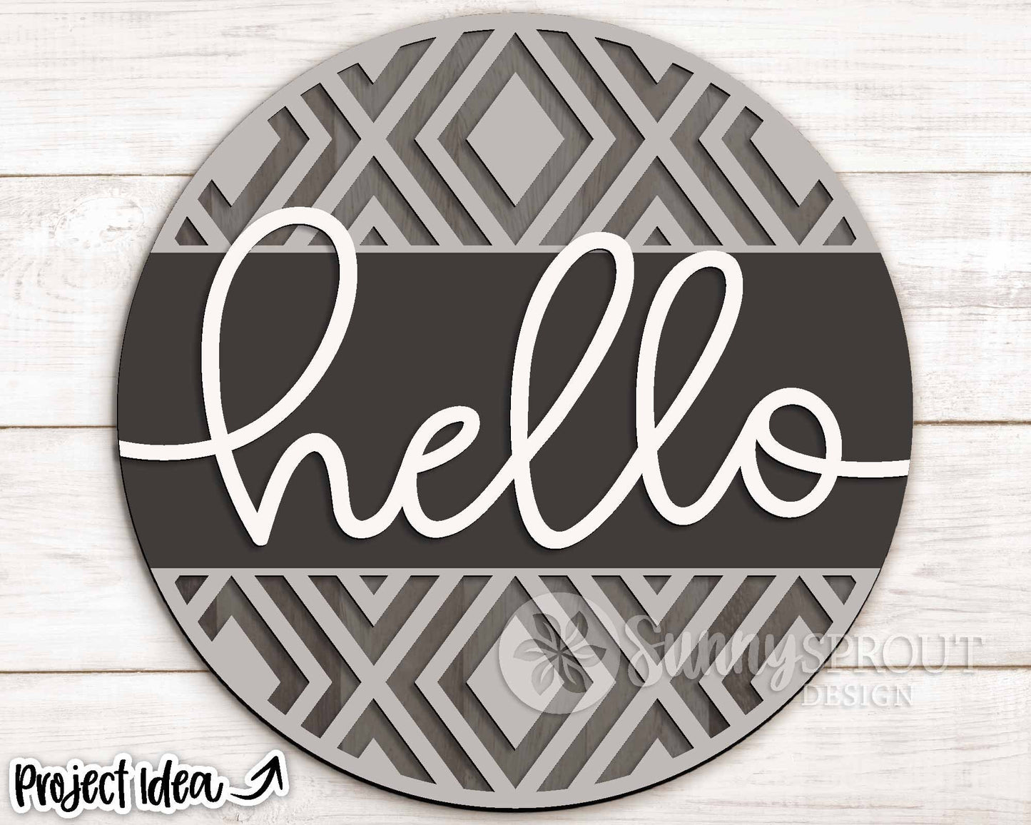 Hello Geometric Welcome Sign, Digital Download, SVG Laser Cut File, Cricut, Modern Farmhouse Round Door Hanger Design
