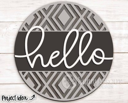 Hello Geometric Welcome Sign, Digital Download, SVG Laser Cut File, Cricut, Modern Farmhouse Round Door Hanger Design