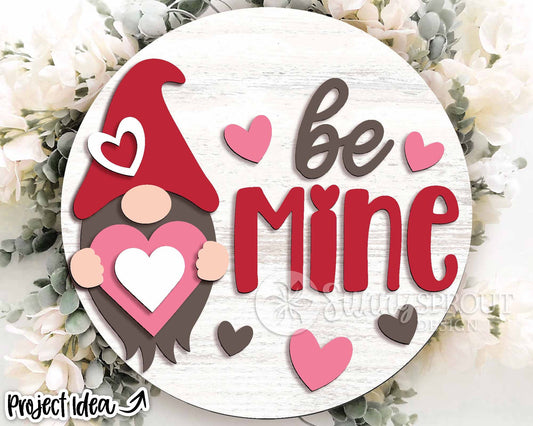 Be Mine Heart Gnome Sign, Digital Download, SVG Laser Cut File, Cricut, Round Door Hanger Wall Art Design, Valentine's Day Decor