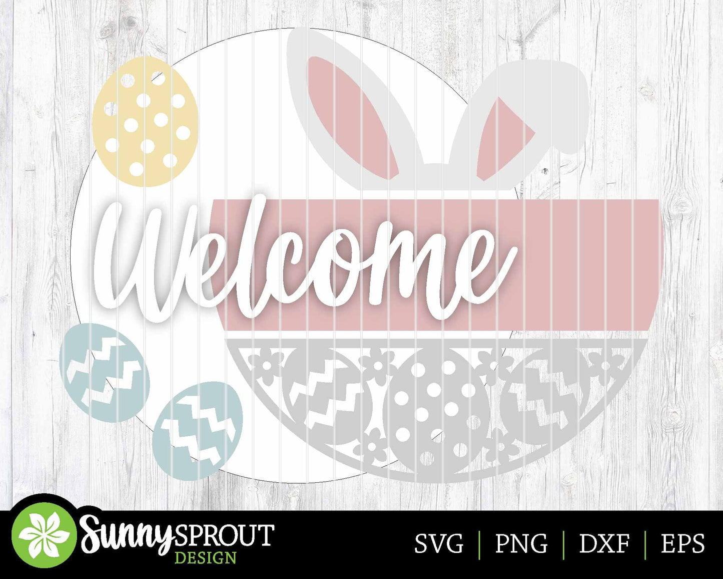 Welcome Bunny Ears Egg Pattern Sign, Digital download, SVG Laser cut file, Cricut, Round door hanger design, Easter decor