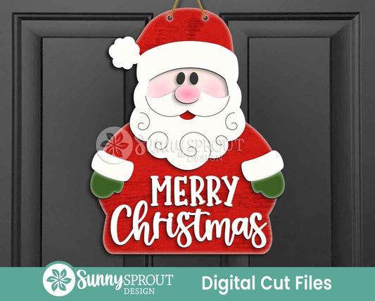 Merry Christmas Santa Sign, Digital Download, SVG Laser Cut File, Cricut, Door Hanger Design