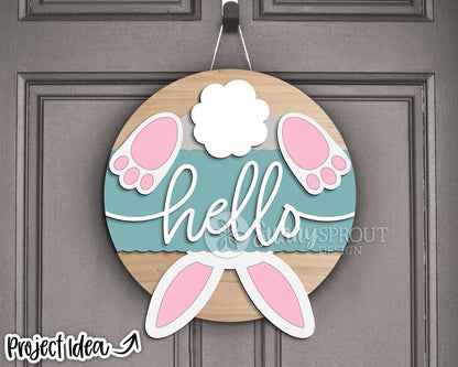 Hello Upside Down Bunny Sign, Digital download, SVG Laser cut file, Cricut, Round door hanger design, Spring Easter decor