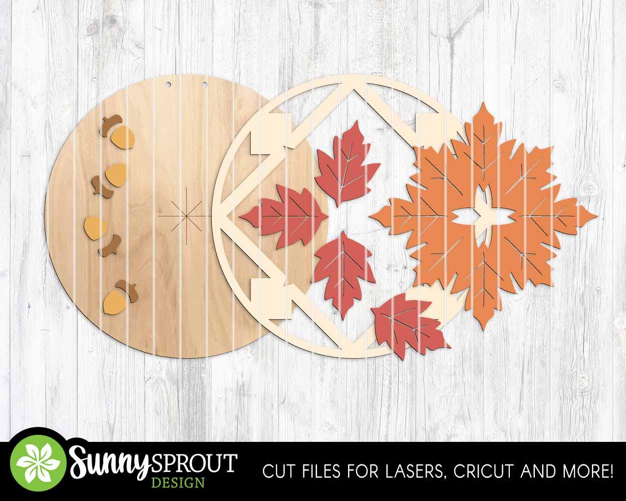 Fall Leaves Barn Quilt Sign, Digital Download, SVG Laser Cut File, Cricut, Round Door Hanger Design, Farmhouse Decor