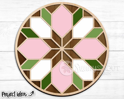 Floral Barn Quilt Sign, Digital download, SVG Laser cut file, Cricut, Round door hanger design, Spring Easter decor