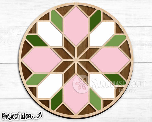 Floral Barn Quilt Sign, Digital download, SVG Laser cut file, Cricut, Round door hanger design, Spring Easter decor